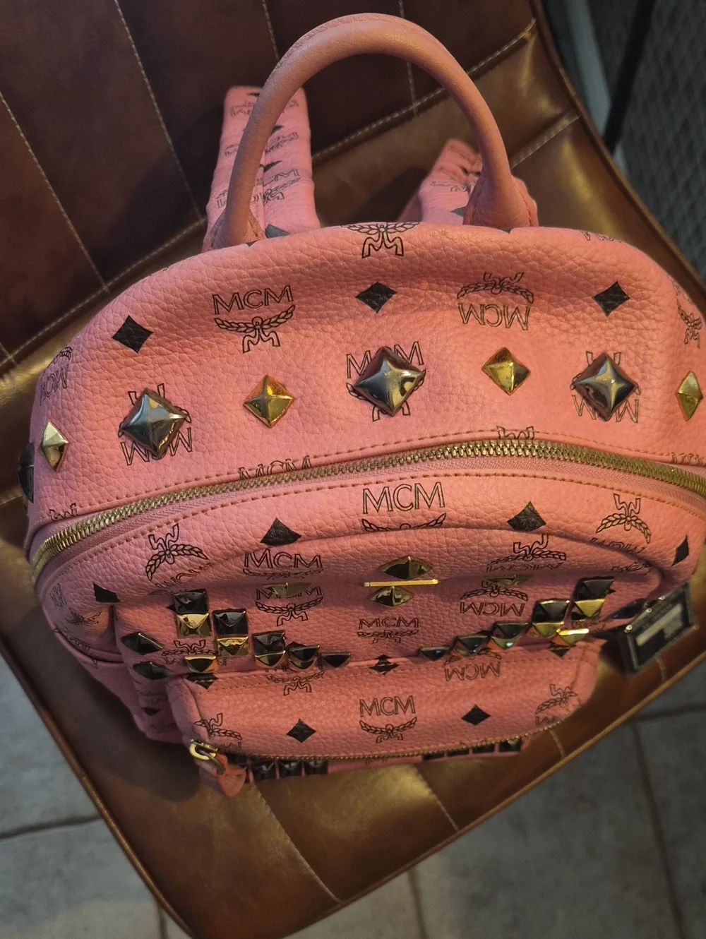 MCM Pink Leather Backpack